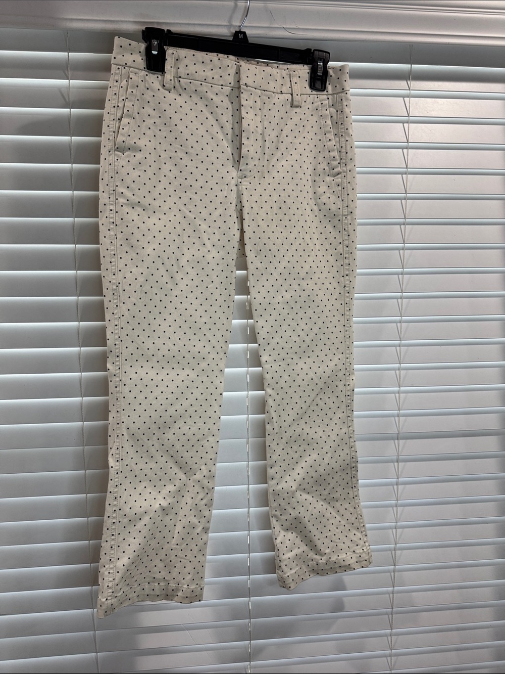 J. Crew Cream Pants with Navy Polka Dots